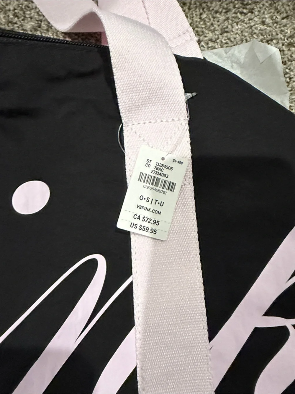 PINK Victoria's Secret Black Tote with Light Pink Straps and Script